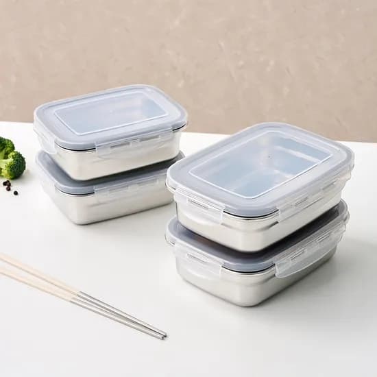 실속있는 스텐304 밀폐용기 직사각 4p세트 350ml 2p, 550ml 2p