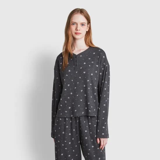 여 와플 헨리넥 라운지 티셔츠 (3 sizes)(3 colors)