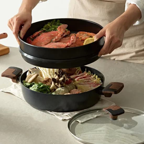 국내생산 까리노 IH 찜기파티팬 28cm 파티웍 찜냄비 찜솥 유리뚜껑 세트