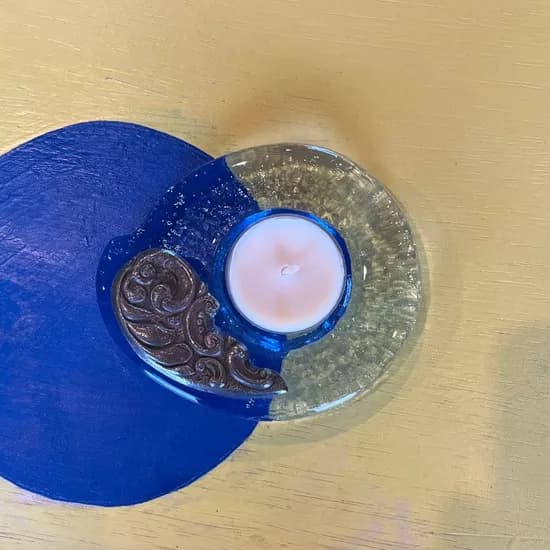 90s ITALY MURANO PEWTER WING GLASS CANDLE HOLDER