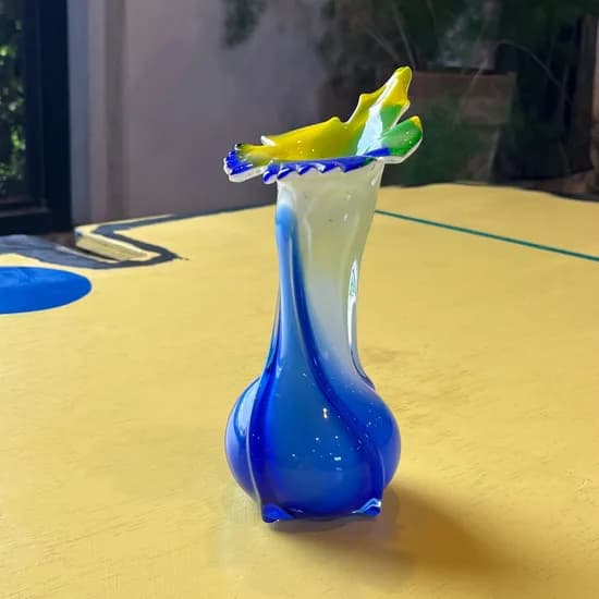 60s ITALY Murano Ruffled Art Glass Vase
