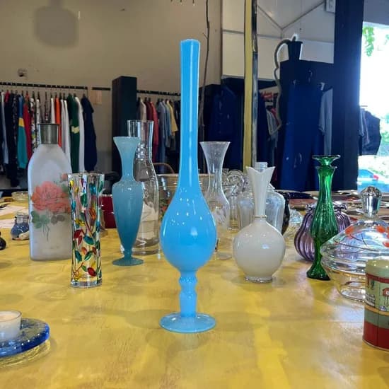 60s ITALY Murano Blue Opaline Long Neck Vase