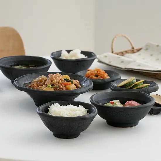 곱게 빚은 흑돌 2인 홈세트 7p 국산 밥국그릇 한식 도자기 공기 그릇 신혼 식기 세트