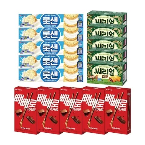 롯샌 파스퇴르 우유맛x5+씨리얼x5+초코빼빼로x5 18,900원