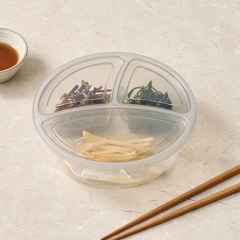 명절음식 보관하기 좋은 삼색 원형 나물용기 1.2L
