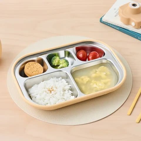 이중안심 실리콘커버 스텐 흡착식판 5칸