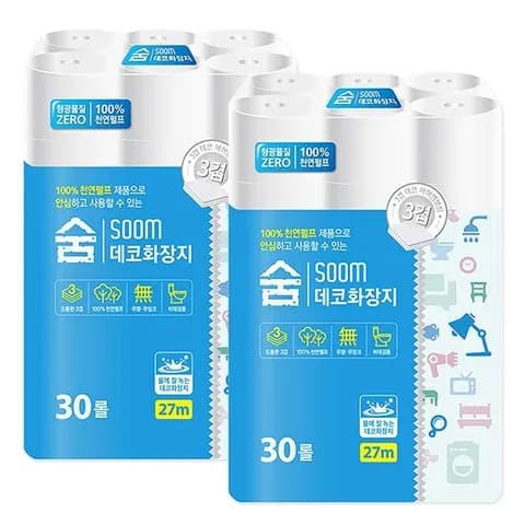 숨 천연 두루마리 화장지 27M 30롤 2팩