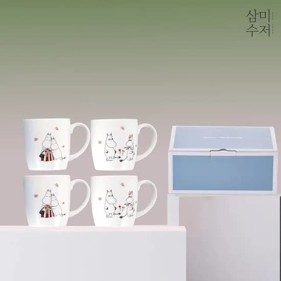 무민 더키친 도자기 4인 머그컵 380ml 선물세트 4P
