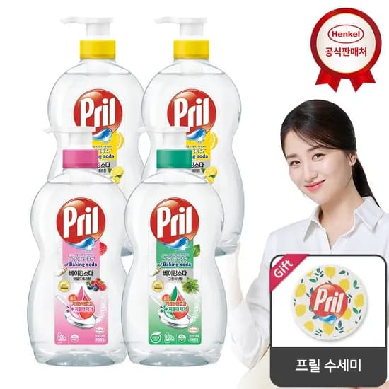 프릴 베이킹소다 700mlx4개 주방세제_프릴 수세미 증정