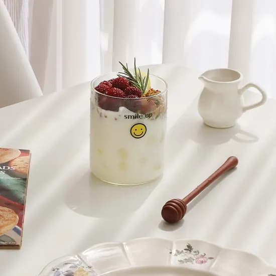 디자인 내열 유리컵 스마일 420ml 홈카페 커피잔 물컵 맥주잔