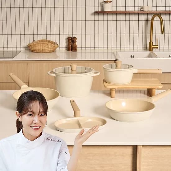 국내생산 세라믹 인덕션 냄비&후라이팬 베이지 5종세트