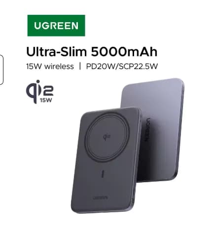 UGREEN 울트라 슬림 20W Qi2 15W 마그네틱 보조배터리