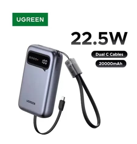 UGREEN 20000mAh 듀얼 타입 C 케이블 보조배터리