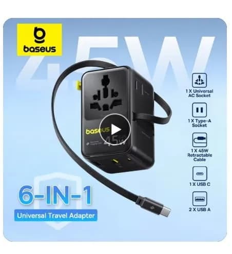베이스어스 6-IN-1 GaN 휴대폰 충전기 ($25)