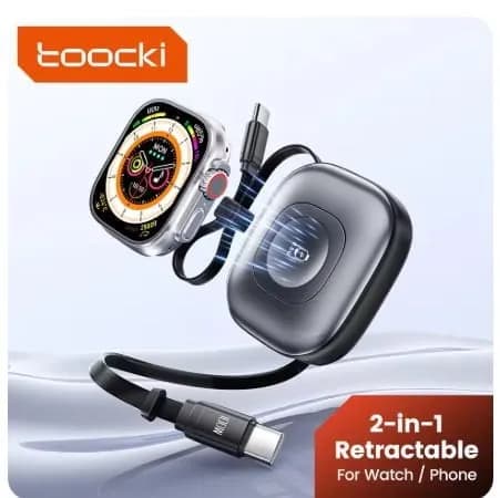 투키 2-in-1 릴타입 충전케이블 PD100W + 2.5W 무선 시계 충전기 $10.43