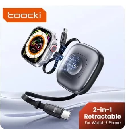 투키 2-in-1 접이식 케이블 PD100W USB-C 고속 충전 케이블 + 2.5W 무선 워치 충전기