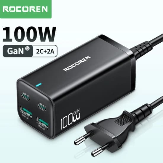 Rocoren 100W PD 고속 충전기 ($16.24) - 써지오 안전멀티탭 6구개별 5m+안전커버 ($6.61)