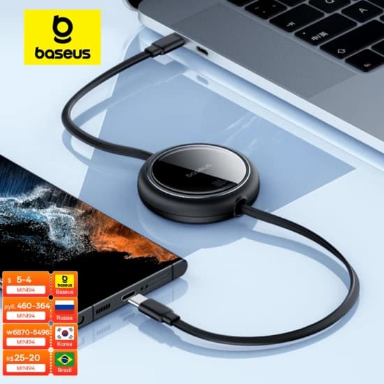 Baseus 개폐식 USB C 케이블, 맥북 아이패드 고속 충전기 케이블, 아이폰 15, 16 플러스, 프로 맥스, 샤오미, 삼성용, 100W