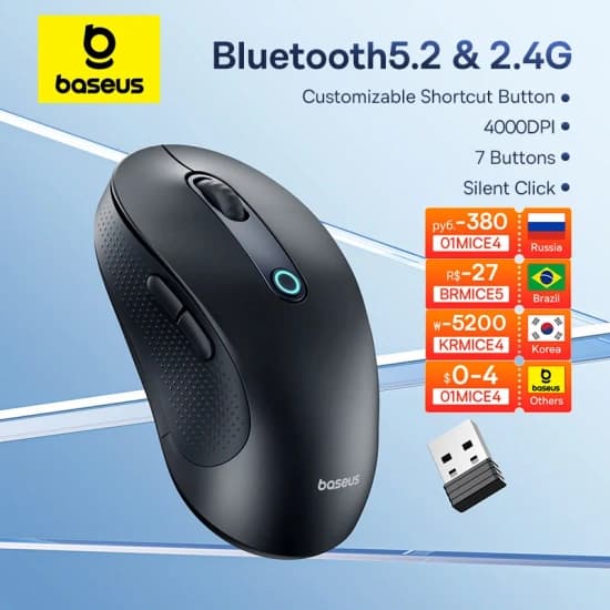 Baseus 무선 블루투스 5.2 마우스($12.19/무료)