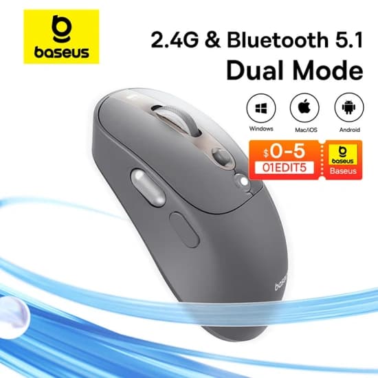 Baseus 무선 마우스 에디터 프로 블루투스 5.1, 듀얼 모드, 긴 배터리 수명, 충전식 사무실 인체공학적 화면 디스플레이 마우스