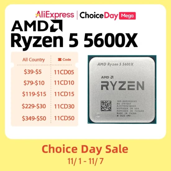 AMD RYZEN 7 5700X3D($100)/ AMD 라이젠 5 7500F($85)/ 5700X($80)/ 5600X($65)/ 7700($163)