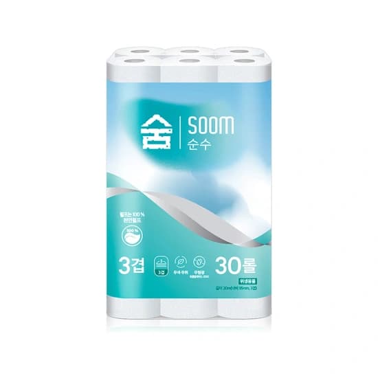 100% 천연펄프 무형광 숨 순수 3겹 20m 30롤화장지(4,826원)/100% 천연펄프 행운드림 프리미엄 3겹 25m 2팩 화장지(11,082원)/무형광 숨 베이직 키친타올 6롤 4팩(6,770원)/ 부드러운 숨 베이직 각티슈 280매 12각(7,729원)/무료