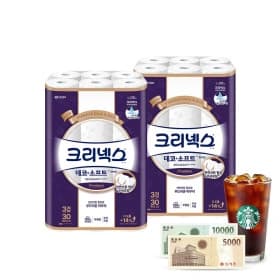 크리넥스 3겹 데코앤소프트 화이트 25MX30롤 2팩 (28,650원/무료)
