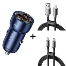 Toocki 48W 알루미늄 A+C 2포트 고속 차량용 충전기+ 8핀 케이블+ CtoC 충전 케이블 (8,900원/무배)