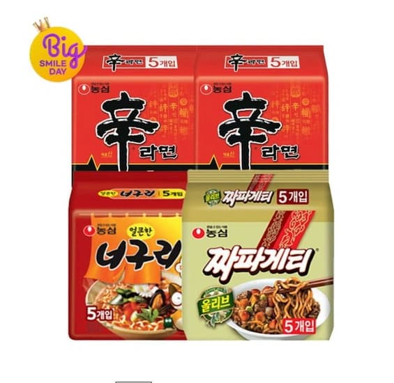 신라면 10입 + 너구리 5입 + 짜파게티 5입 (총 20봉),외 새우깡,천일볶음밥,하겐다즈 (다양/무료)3