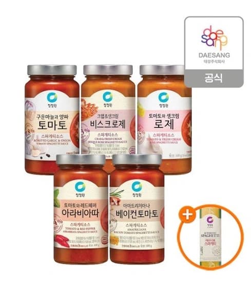 청정원 파스타소스 600g 4병 + 스파게티면 증정 / 14,985원(쿠폰적용최종가) / 배송비무료4