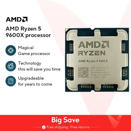 AMD Ryzen 5 9600X 프로세서, 5.4GHz, 6 코어, 12 스레드 ($126.28/무료)1