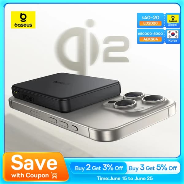 Baseus Qi2 보조배터리 10000mah ($15 / 무료)