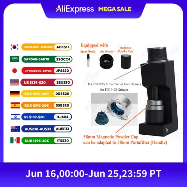 홈카페역대가모음)ITOP 03 전기 커피 그라인더($112.87)1Zpreso($88.49),로터리 WDT($31.98)등