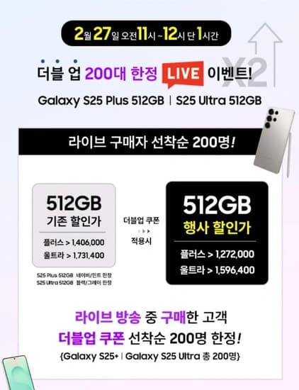 삼성 갤럭시 S25 울트라 512GB 자급제 (블랙,그레이색상만 1,596,400 /무료배송)20