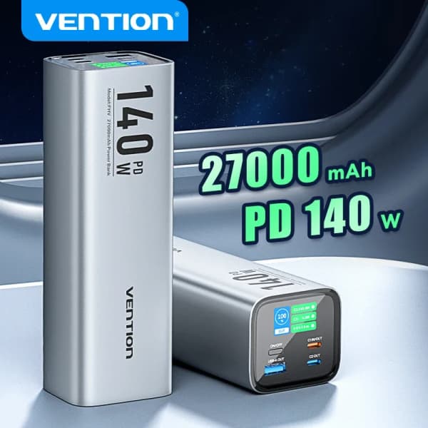 Vention 보조배터리 휴대용 외장 배터리 보조베터리, 아이패드, 샤오미, 노트북, 맥북 프로, 고속 충전, 27000mAh, 140W PD
