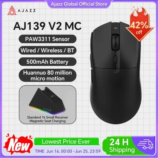 AJAZZ AJ139 V2 MC PAW3311 무선 블루투스 게임용 마우스 RGB 자기 충전 도크 매크로 마우스 PC 노트북 게이머 용 초경량