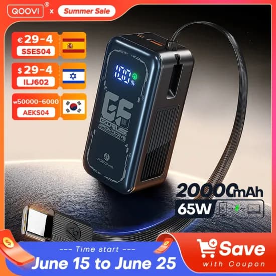 QOOVI 20000mah 보조배터리($23.46/무료)