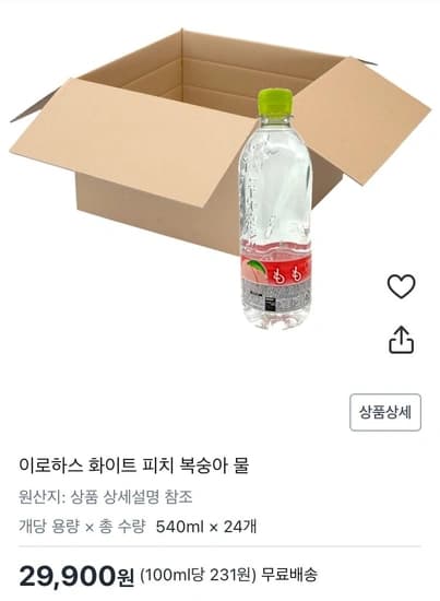 이로하스 화이트 피치 복숭아 물 500ml x 24개 (29,900원/무료)9