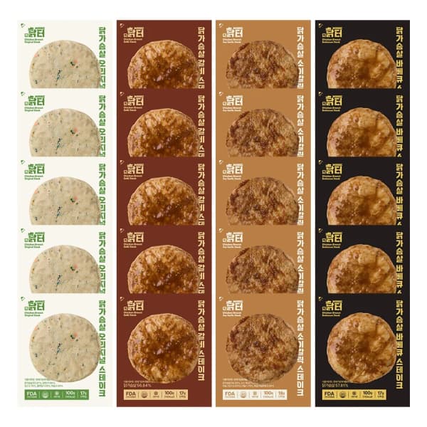 닭터 닭가슴살 스테이크 100g 혼합 20개(오리지널 5개+바베큐맛 5개+갈비맛 5개+소이갈릭 5개) (4,750원/무료)