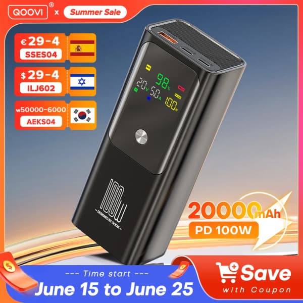 QOOVI PD 100W 보조베터리 20000mAh 코인딜 (15.75$)2