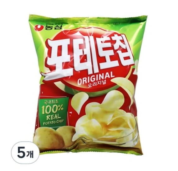 포테토칩 오리지널, 60g, 5개 (5,000원/와우무료)8