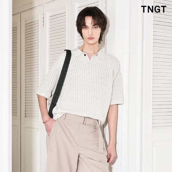 TNGT 블랙 세미오버핏 프레피 로고 자수 반팔 티셔츠 TNTS4E300BK (23,780원/무료)7