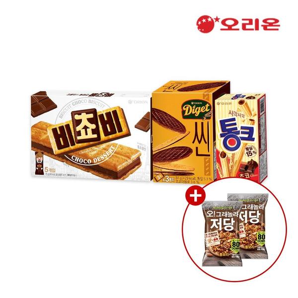 오리온 비쵸비(125g) 5개 + 통크(45g) 5개 + 다이제씬(84g) 5개 + 저당그래놀라 2봉 (17150원/카드15950원/무배)