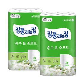 잘풀리는집 순수앤소프트 두루마리휴지 무형광 3겹 25M 30롤 X 2개 (18,070원/무료)2