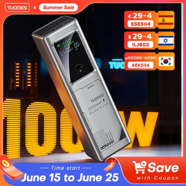 Tuodes PD 100W 보조배터리 20000mAh ($17.92/무료)