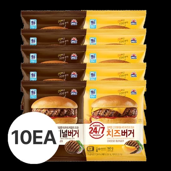 버거 2종 10개(오리지널버거 160g 5개+치즈버거 160g 5개) (13,600원/무료)