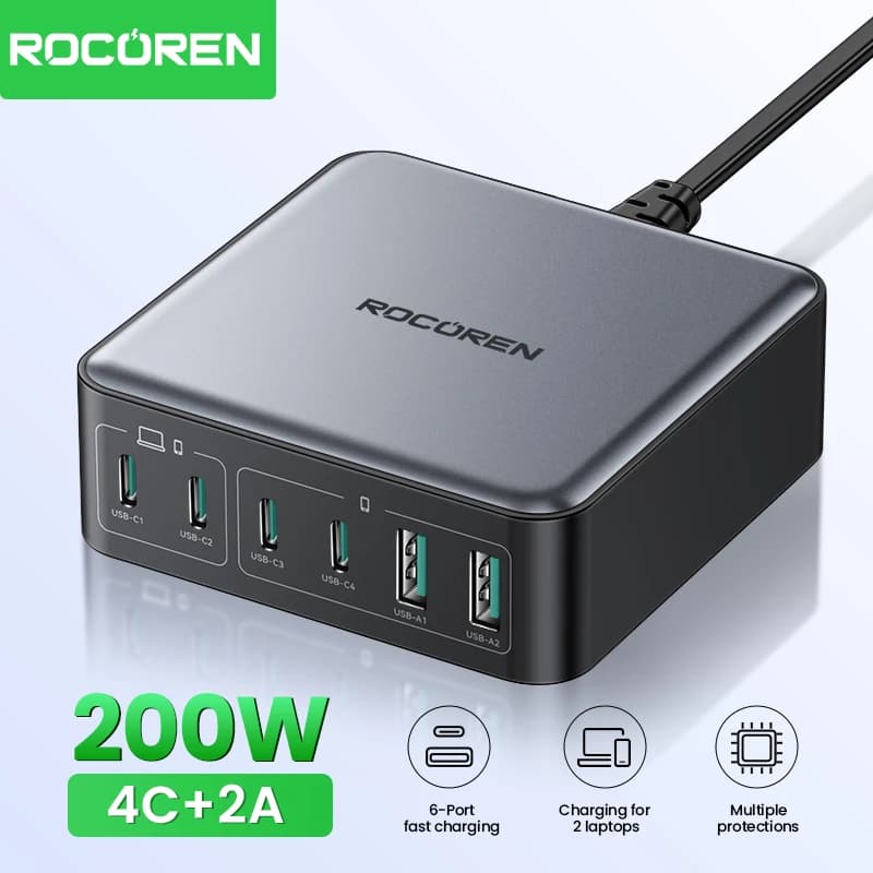Rocoren 200W GaN 충전기 6 포트 ($14.48/무료)