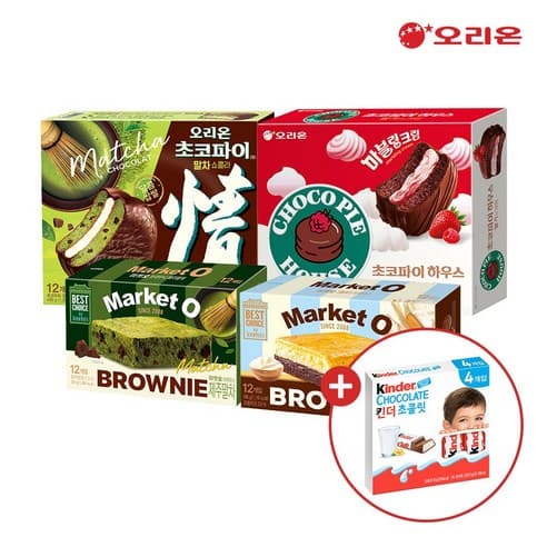 오리온 초코파이하우스 딸기앤크림 + 초코파이 말차쇼콜라 + 마켓오 크림치즈브라우니 + 말차 (19,500원 / 무료)