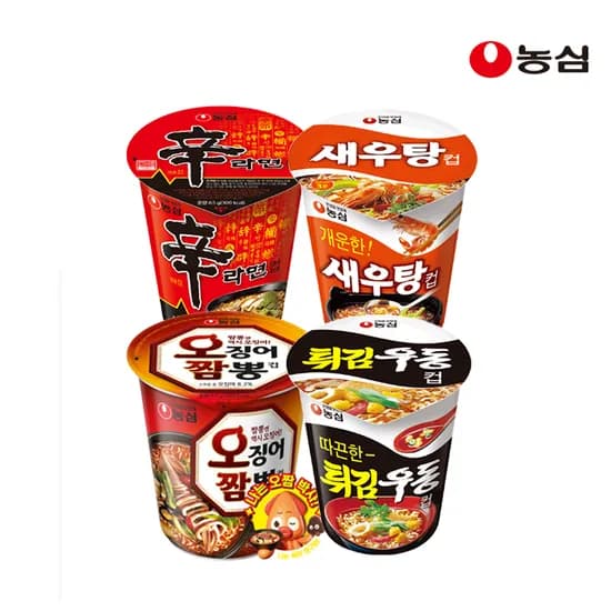 농심 신라면컵 6개+새우탕컵 6개+오징어짬뽕컵 6개+튀김우동컵 6개 (18,840/무료)