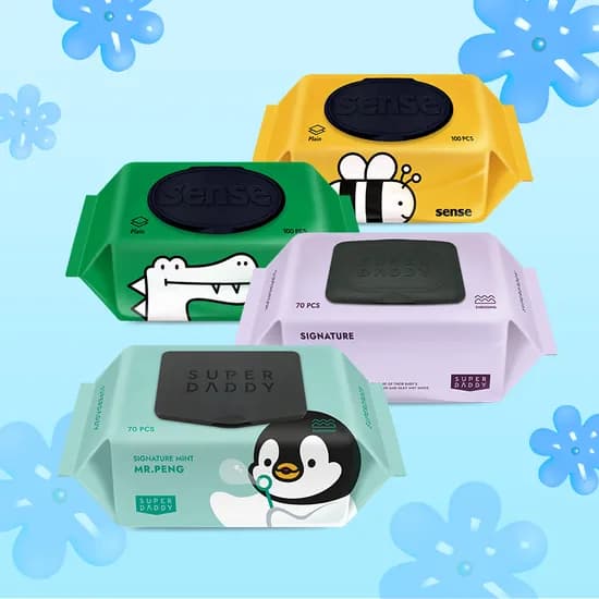 슈퍼대디 물티슈 모음 시그니처 77 70매 10팩 11,900원 / 센스 100매 10팩 (7,900원/무료)